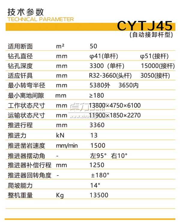 CYTJ45(錨桿型)全液壓掘進鉆車技術參數(shù)